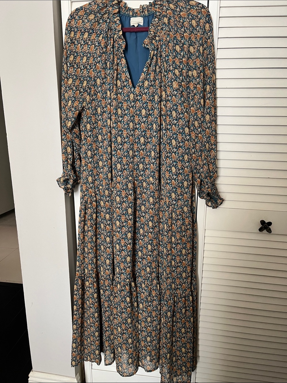 MELLODAY Teal Maxi Dress with Mustard Floral Print